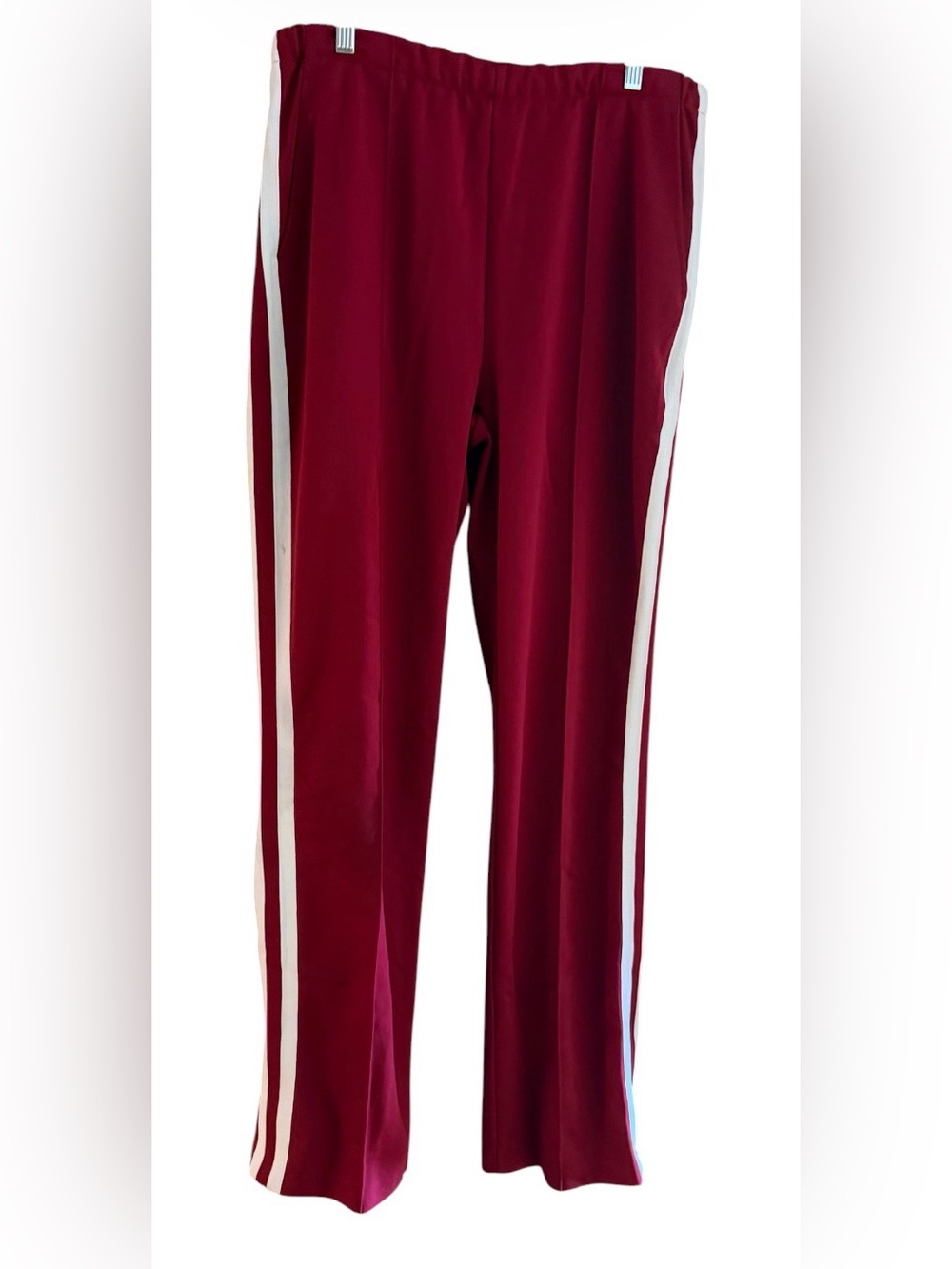 Varsity Spirit Burgundy warm up Pants with White Side Stripes size XL 36" length